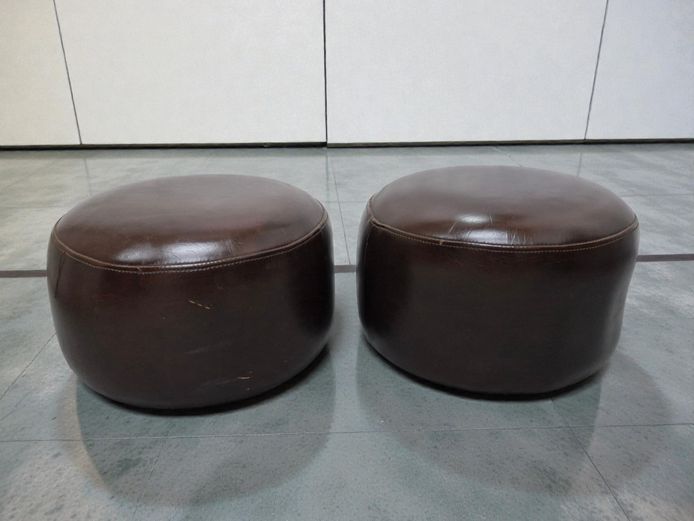 Set of 2 Brown Faux Leather Footstools