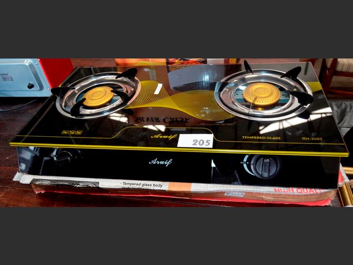 2-BURNER TEMPERED GLASS STOVE, 70 x 36 x 8cm [Untested]