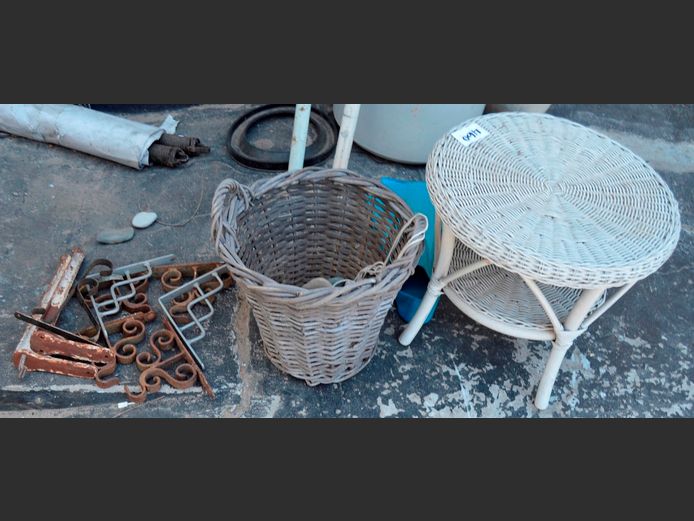WICKER SIDE TABLE, WICKER BASKET, etc