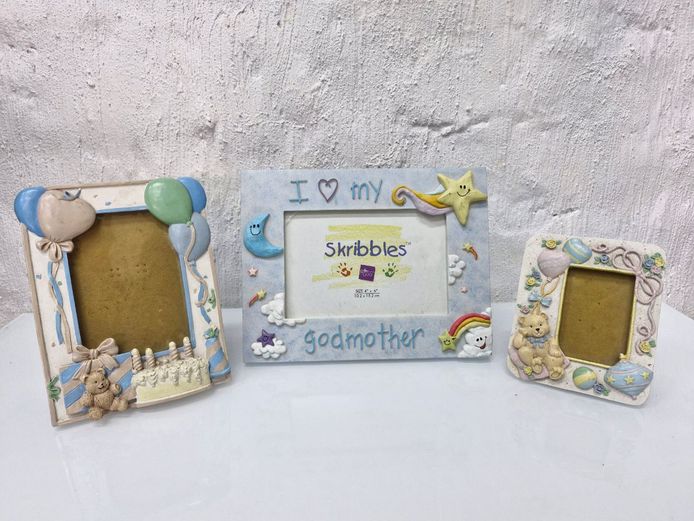 Russ Berrie Ceramic 3D Baby Teddy Bear & Nursery Photo Frame Trio