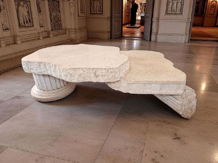 Vintage Roman Column Faux Marble Stone Coffee Table