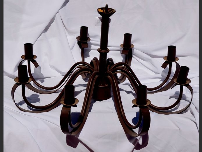 WROUGHT IRON 8-ARM CHANDELIER, 80cm Diameter x 45cm High