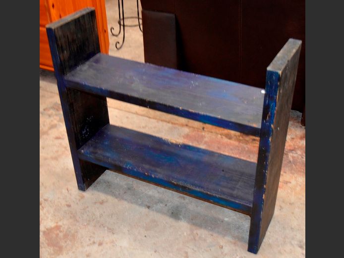 PINE UNDER BLUE PAINT 2-TIER SHELF, 77 x 22 x 70cm
