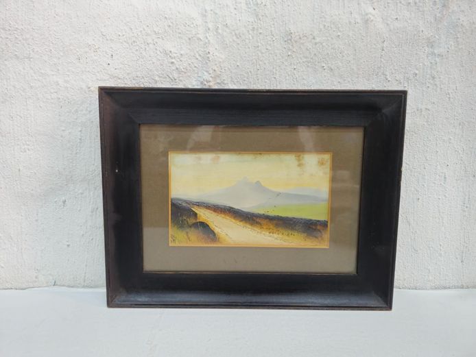 Mid-Century South African Mountain Landscape Painting Monogrammed 'DH'