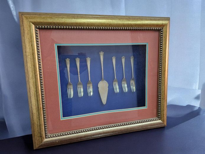 Framed Display of Vintage Silverware