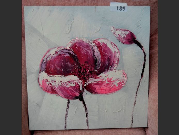 UNFRAMED OIL ON CANVAS "PURPLE FLOWER, 50 x 50cm