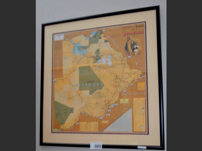 FRAMED MAP OF BOTSWANA, 60 x 57cm