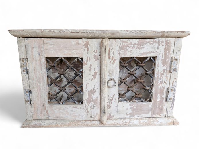 Vintage-Style Wood Wall Key Cabinet with Lattice Doors