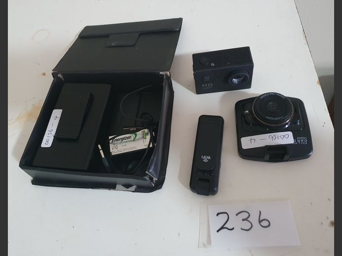 LOT: GO-PRO CAMERA, MICROPHONE TRANSMITTER, etc