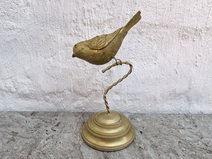Vintage Style Carved Wood Bird Figurine on Twisted Wire Stand