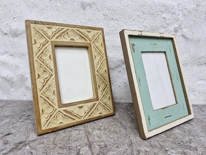 Pair of Distressed Wooden Self Standing Photo Frames