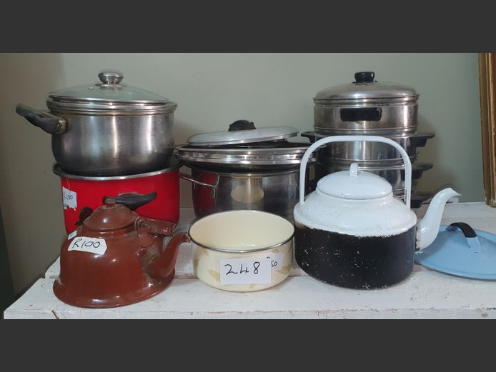 ENAMEL TEAPOTS, STAINLESS STEEL POTS WITH LIDS, etc
