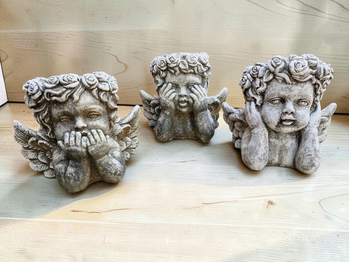 Set of 3 "See, Hear, Speak No Evil" Concrete Cherub Planters