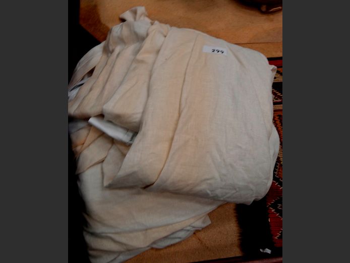 PAIR BEIGE CURTAINS [Discoloured]