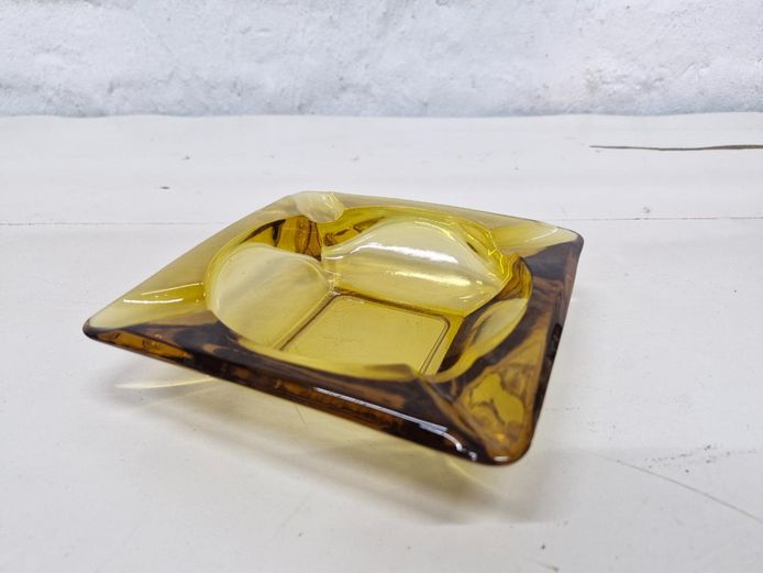 Vintage Amber Glass Square Ashtray