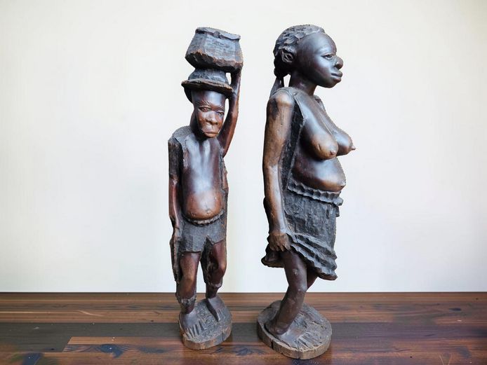 Pair of Vintage African Hand-Carved Wooden Figures