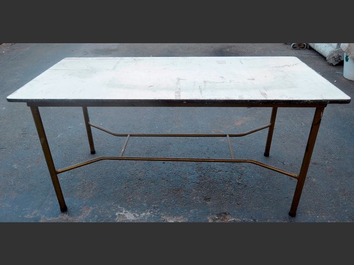 METAL FRAMED TABLE WITH CREAM TOP, 185 x 91 x 88cm