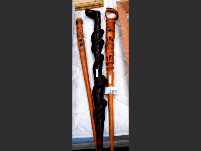 SET OF 3 CARVED WALKING STICKS, 86cm Long, 92cm Long & 93cm Long