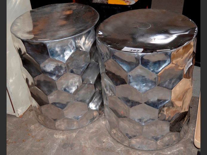 PAIR LAILA METAL SIDE TABLES, 40cm Diameter x 49cm High