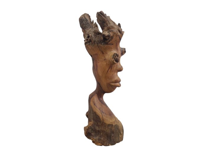 Hand Carved Folk Art Wooden Bust Sculpture