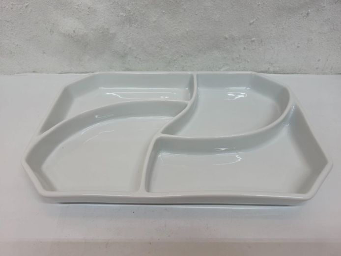 Modernist Divided White Ceramic Hors d'Oeuvre Serving Tray