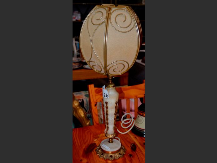 ALABASTER & BRASS TABLE LAMP WITH SHADE, 60cm High