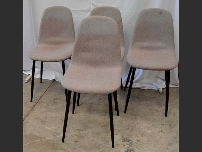 SET OF 4 GREY UPHOLSTERED CHAIRS ON METAL LEGS [Need a clean]