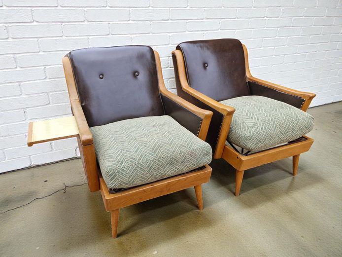 Mid-Century South African Made Lubis "Siteezee" Armchairs with "Pull-Out" Tray