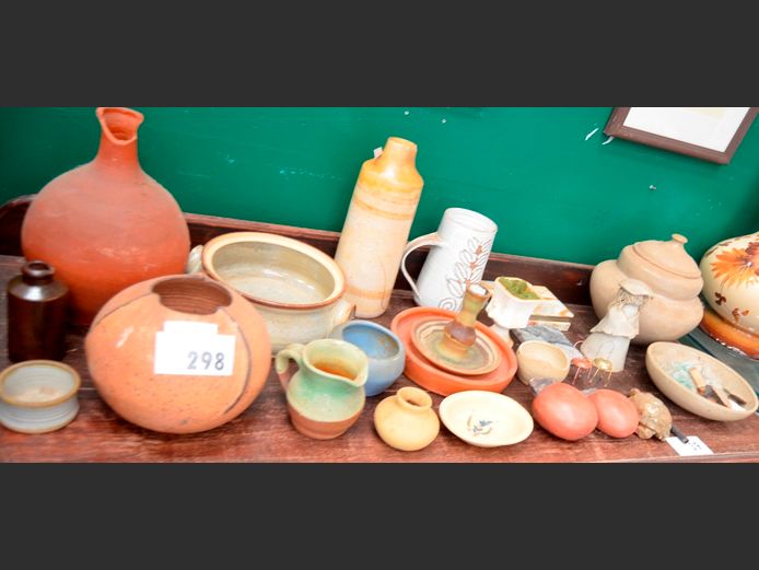 POTTERY BOWLS, TANKARD, ORNAMENTS, VASES, etc