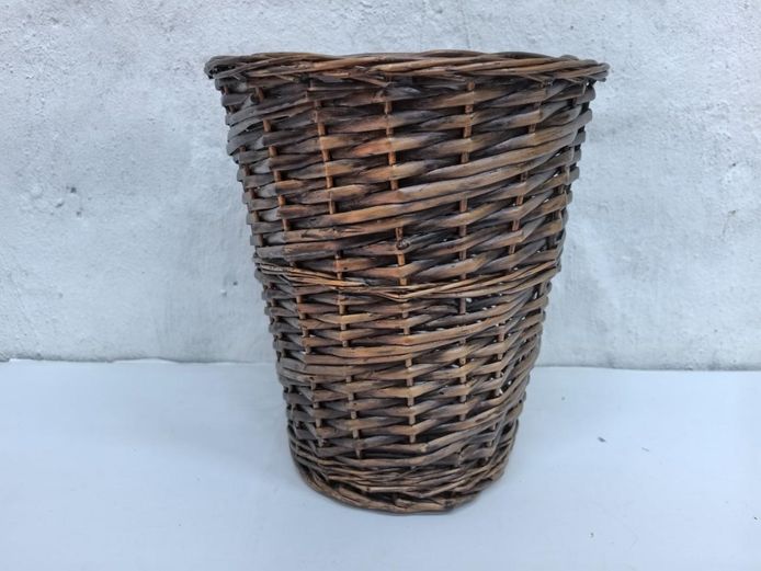Handcrafted Rustic Dark Wicker Tapered Basket