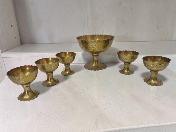Vintage Engraved Brass Dessert Set - 6 Piece