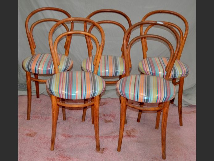 SET OF 5 BENTWOOD CHAIRS WITH UPHOLSTERED SEATS