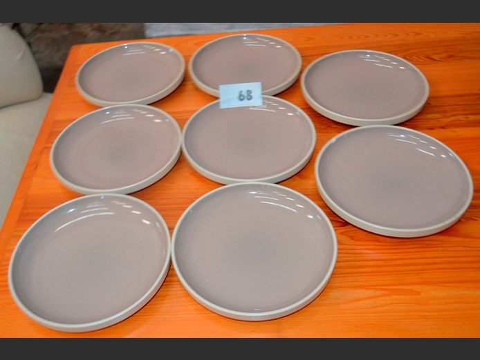 SET OF 6 GLAZED POTTERY SIDE PLATES, 20cm Diameter [Chip to 1]