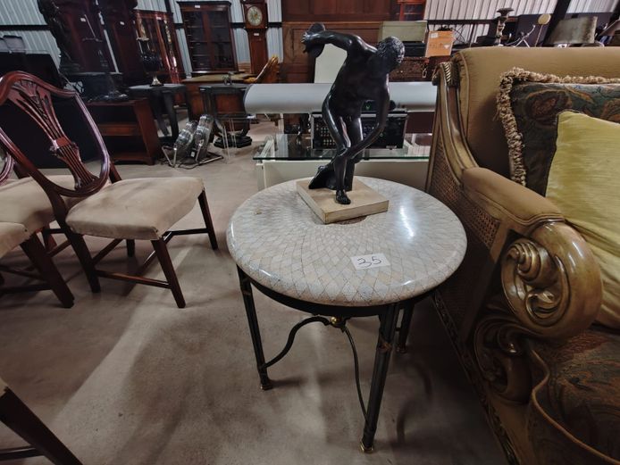 French Steel Side Table & Statue (STC)