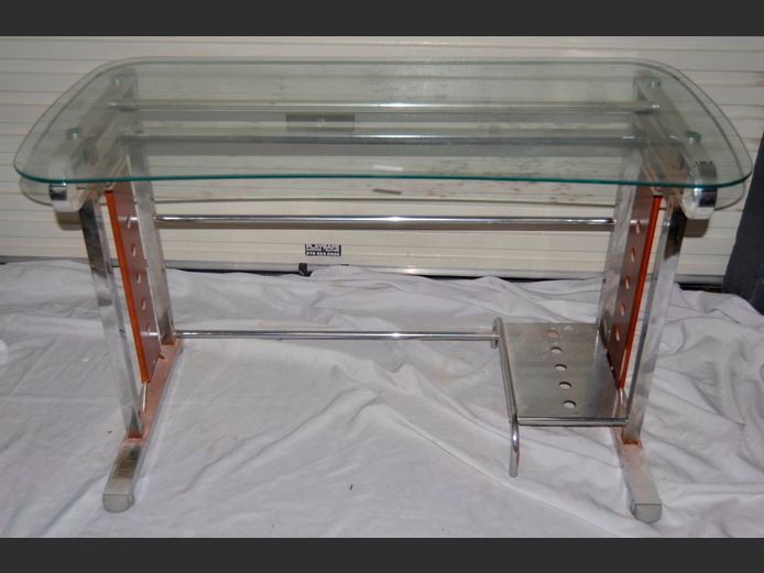 CHROME & GLASS DESK, 120 x 59 x 73cm [Chrome rusted]