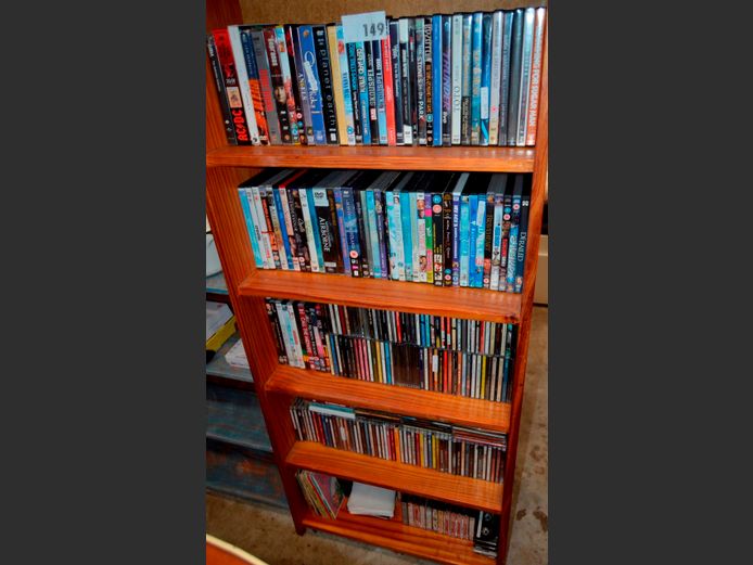 LOT ON 5 SHELVES: ASSORTED DVD's, CD's & LP RECORDS
