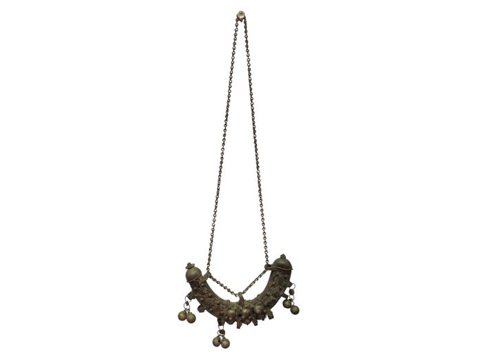 Antique Tribal Middle Eastern Brass Hansli Crescent Necklace