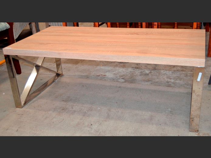 WASHED OAK FINISH COFFEE TABLE ON STAINLESS STEEL LEGS, 120 x 60 x 44cm [#: 408826576]