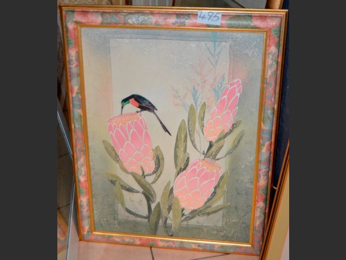 FRAMED FABRIC ARTWORK "PROTEAS", 76 x 56cm