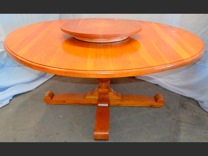 OAK CIRCULAR DINING TABLE WITH LAZY SUSAN, 185cm Diameter x 77cm High