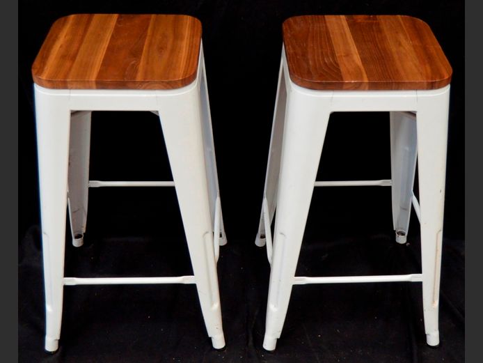 PAIR CREAM METAL COUNTER STOOLS, 66cm High