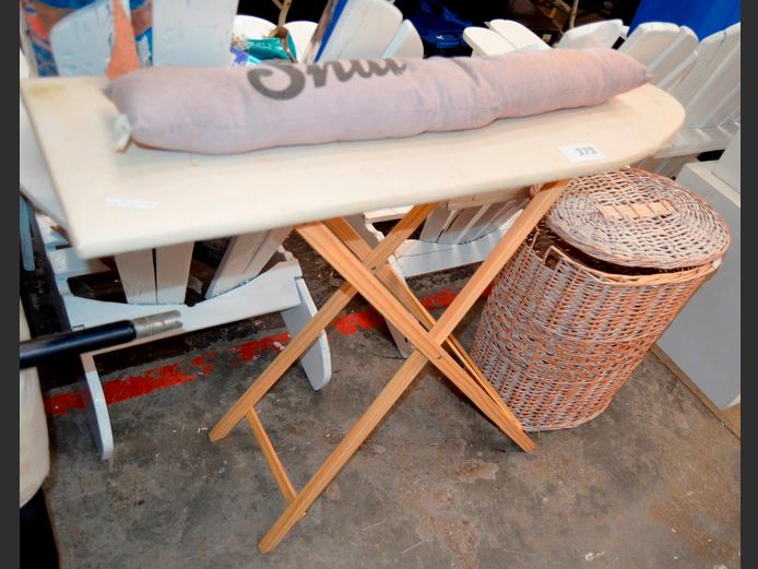 WICKER LAUNDRY BASKET, IRONING BOARD, etc