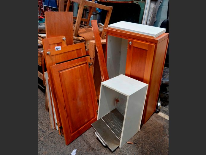 CHERRY WOOD WALL MOUNT 2-DOOR CABINET, CUPBOARD DOORS, etc [Need attention]