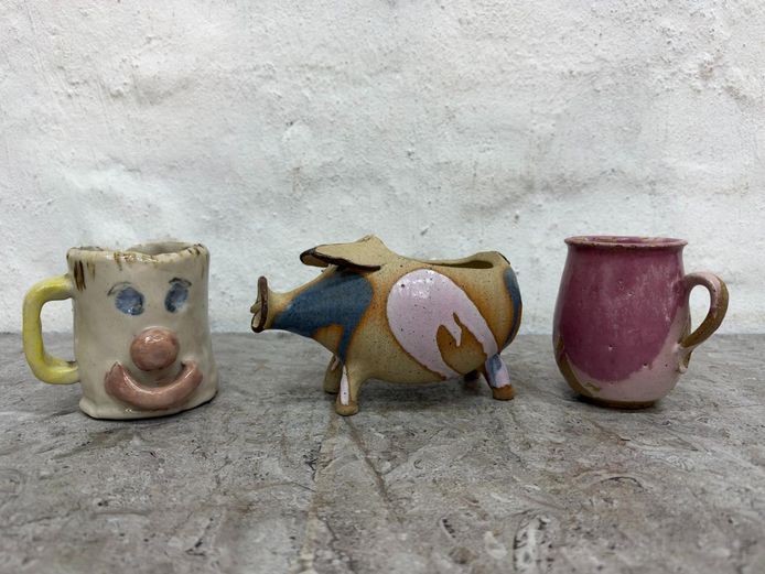 Handcrafted Whimsical Studio Pottery Mugs and Planter