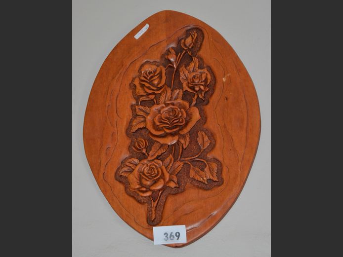 CARVED FLOWER PLAQUE, 66 x 40cm