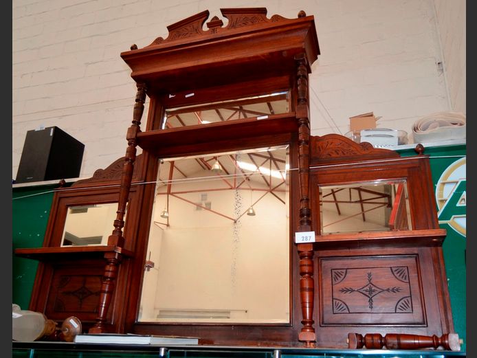 LARGE MAHOGANY OVER MANTLE DRESSER TOP, 178 x 122cm