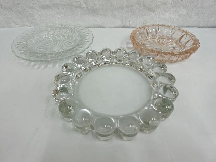 Set of 3 Vintage Pressed Glass Ashtrays