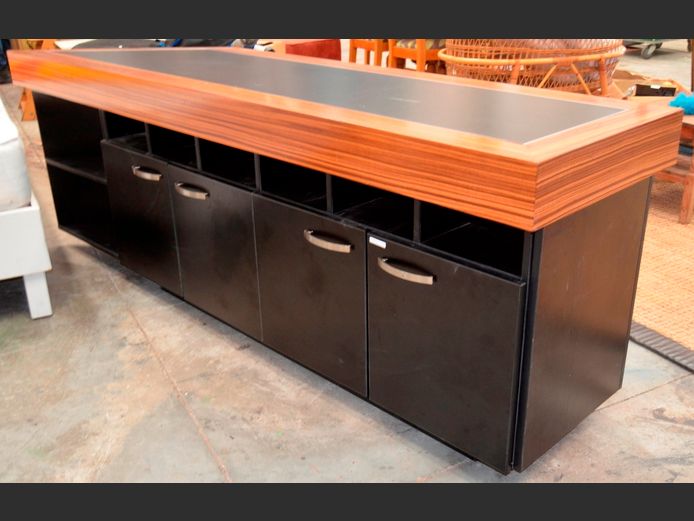 BLACK 4-DOOR COUNTER WITH KIAAT TOP, 214 x 53 x 76cm