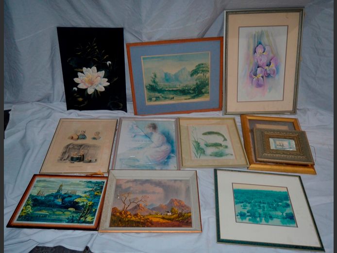 FRAMED WATERCOLOUR "FLOWERS", FRAMED PHOTOGRAPHIC PRINT "HOUSE ON THE RIVER", tec