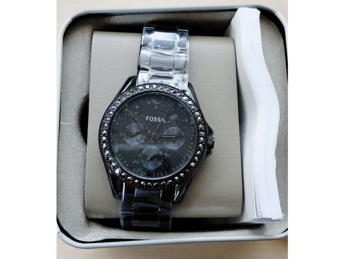 FOSSIL RILEY MULTIFUNCTION BLACK STAINLESS STEEL WATCH MODEL: ES4519